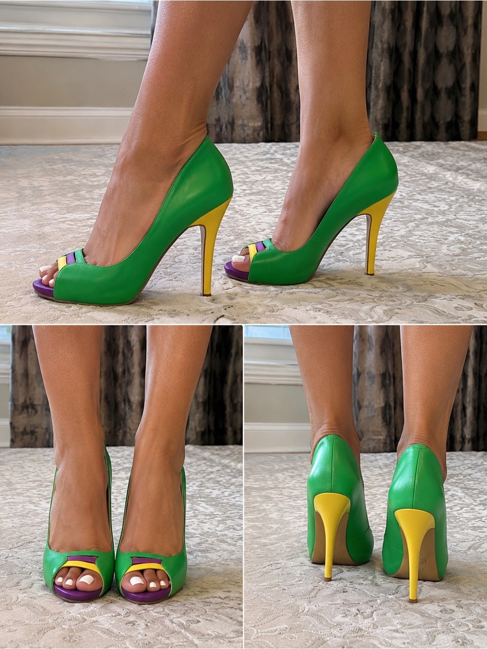 Nine West FastAzYou Colourblock Peep ToeStiletto Heels green purple yellow US6.5
